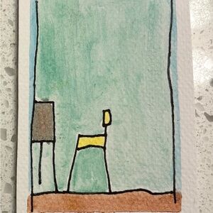 Minimalist ACEO Watercolor Chair Art Print - Yellow & Teal